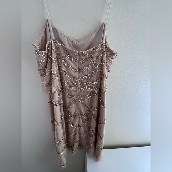 Aiden Mattox Chic Beaded  Beige Beaded Mini Dress - Picture 6 of 10